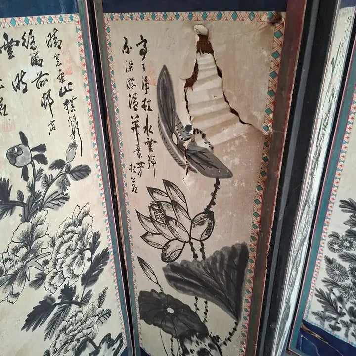 [BUNJANG] 8-Panel Korean Folk Painting Folding Screen / 8폭 민화 병풍