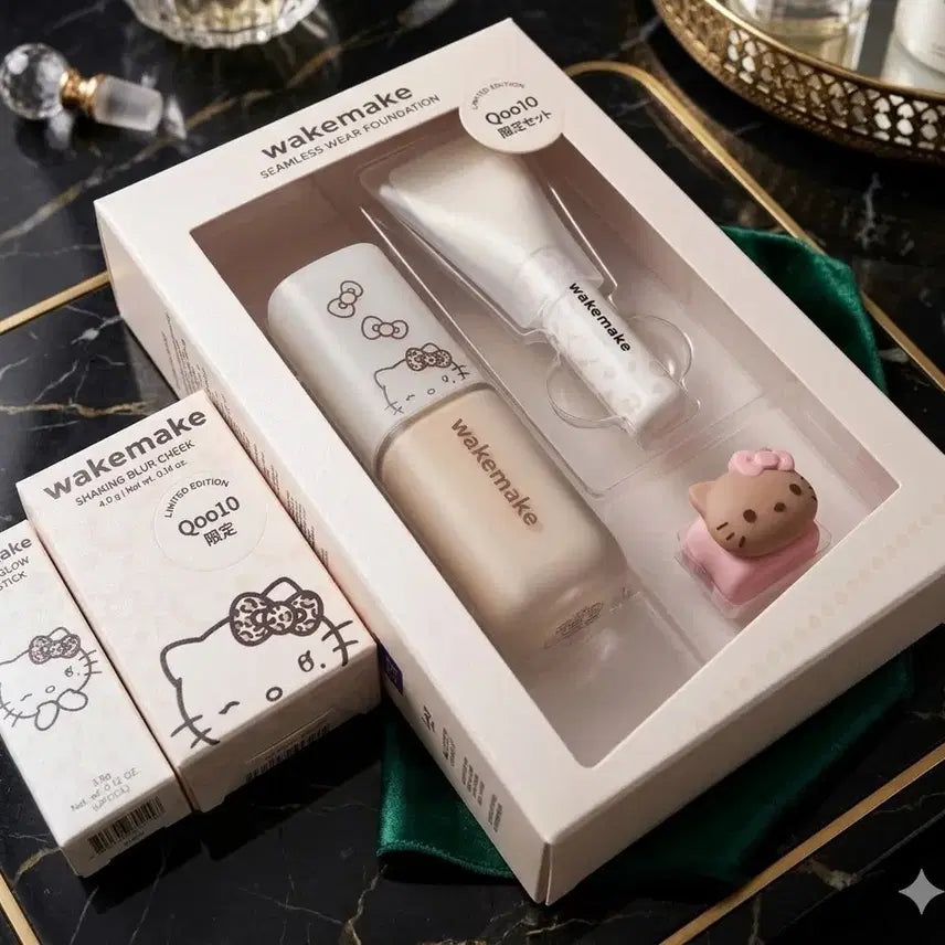 [BUNJANG] WAKEMAKE Gyaru Kitty Qoo10 Limited Edition Foundation Brush Set / (미개봉)  웨이크메이크 갸루 키티 Qoo10 한정판