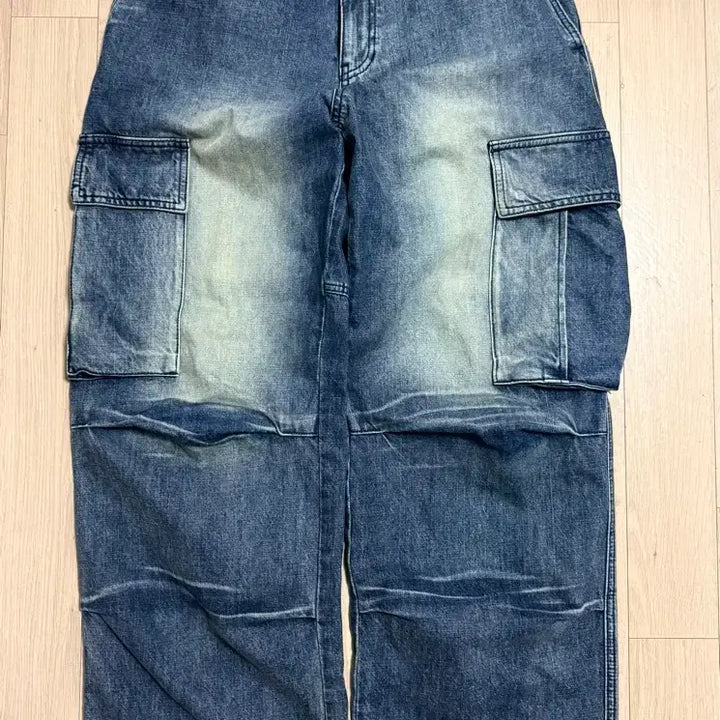 [BUNJANG] Solid Homme Cargo Wide Trousers Denim / 솔리드옴므(Solid Homme) 카고 와이드 밴딩 워싱 데님 46