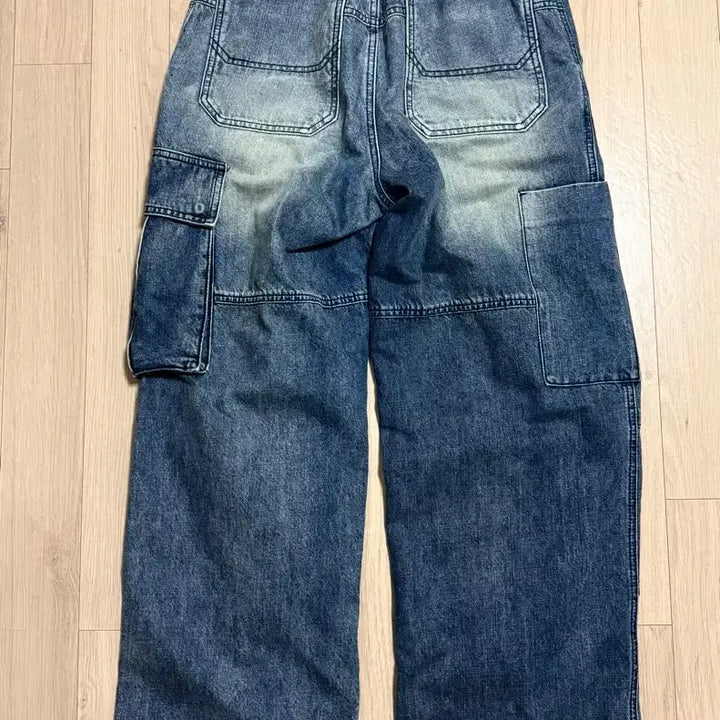 [BUNJANG] Solid Homme Cargo Wide Trousers Denim / 솔리드옴므(Solid Homme) 카고 와이드 밴딩 워싱 데님 46