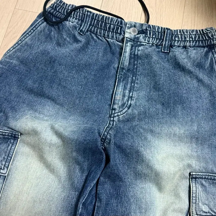 [BUNJANG] Solid Homme Cargo Wide Trousers Denim / 솔리드옴므(Solid Homme) 카고 와이드 밴딩 워싱 데님 46