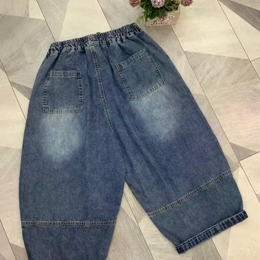 [BUNJANG] Vintage Mickey Mouse Banding Baggy Jeans Wide Pants / (새상품) 빈티지 미키마우스 밴딩 배기 청바지 와이드 통바지