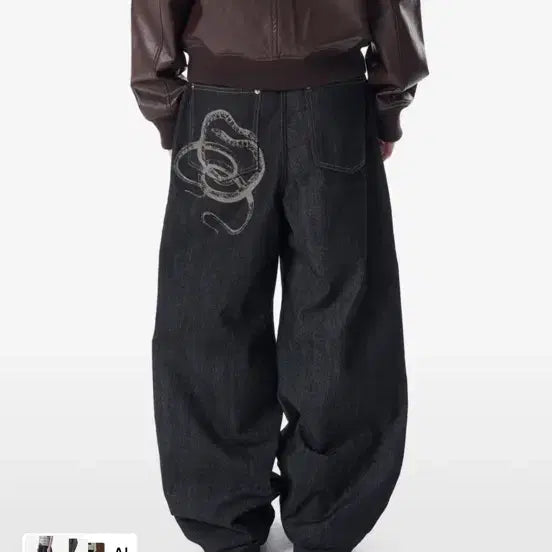 [BUNJANG] AKAM Snake Printed Denim Pants (Black) / 아캄 Snake Printed Denim Pants (Black)
