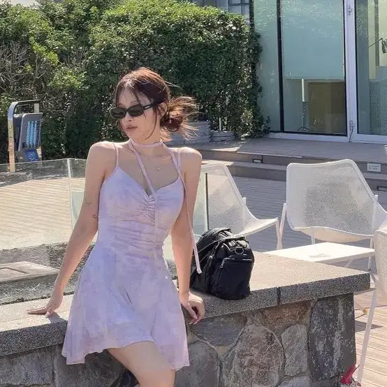 [BUNJANG] Hipnatic Cozel Muffler Flare Dress Lavender / 히프나틱 자체제작 코젤 머플러 플레어 원피스 라벤더