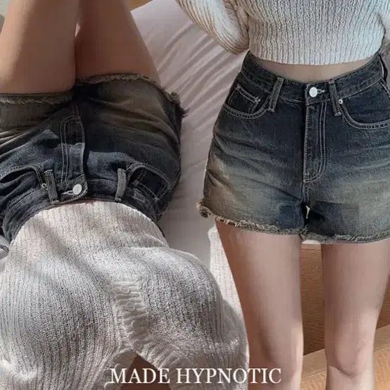 [BUNJANG] Hipnatic Cutting Washing High Fit Denim Shorts / 히프나틱 MADE] 컷팅 워싱 하이핏 진청 숏팬츠 (S