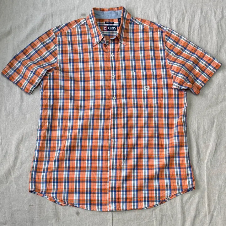 [BUNJANG] Chaps Ralph Lauren Orange Check Short Sleeve Shirt L / 챕스 랄프로렌 오렌지 체크 반팔 셔츠 L