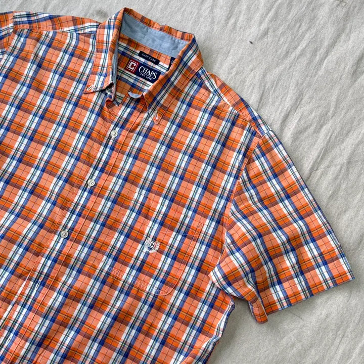 [BUNJANG] Chaps Ralph Lauren Orange Check Short Sleeve Shirt L / 챕스 랄프로렌 오렌지 체크 반팔 셔츠 L