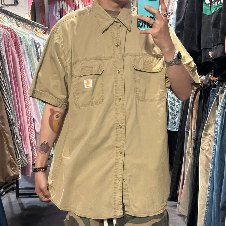[BUNJANG] Carhartt Short Sleeve Shirt Beige / [IM] Carhartt 칼하트 반팔 셔츠 베이지