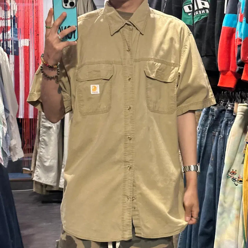 [BUNJANG] Carhartt Short Sleeve Shirt Beige / [IM] Carhartt 칼하트 반팔 셔츠 베이지