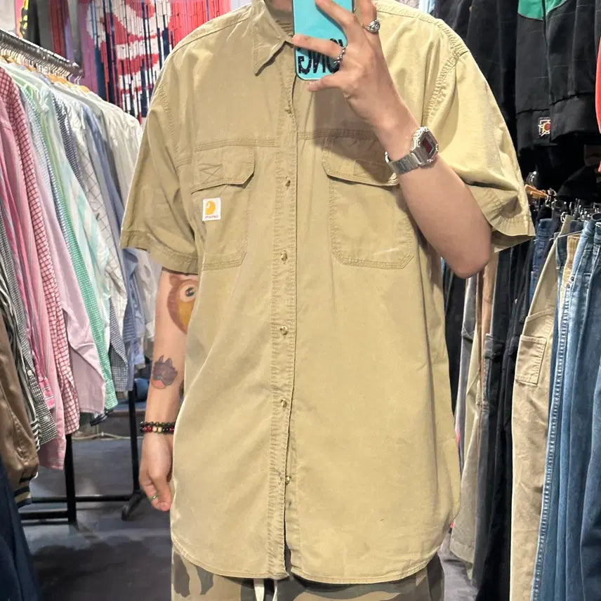 [BUNJANG] Carhartt Short Sleeve Shirt Beige / [IM] Carhartt 칼하트 반팔 셔츠 베이지