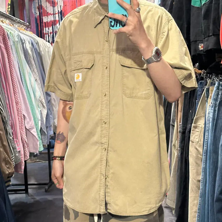 [BUNJANG] Carhartt Short Sleeve Shirt Beige / [IM] Carhartt 칼하트 반팔 셔츠 베이지