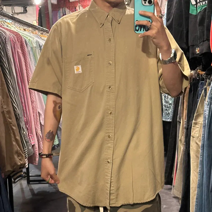 [BUNJANG] Carhartt Short Sleeve Shirt Beige / [IM] Carhartt 칼하트 반팔 셔츠 베이지