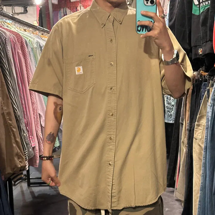 [BUNJANG] Carhartt Short Sleeve Shirt Beige / [IM] Carhartt 칼하트 반팔 셔츠 베이지