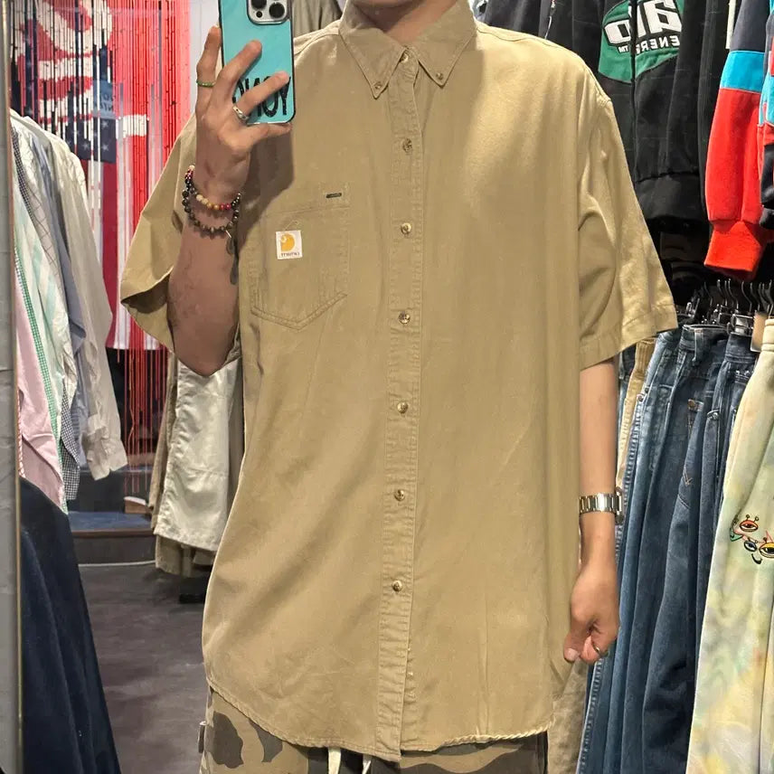 [BUNJANG] Carhartt Short Sleeve Shirt Beige / [IM] Carhartt 칼하트 반팔 셔츠 베이지