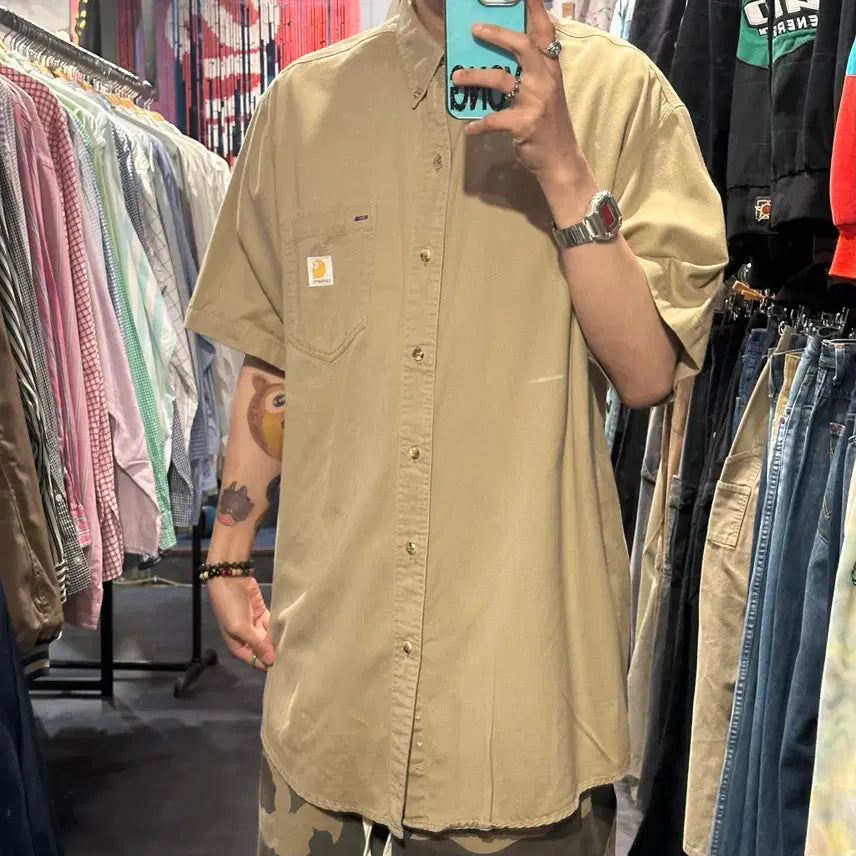 [BUNJANG] Carhartt Short Sleeve Shirt Beige / [IM] Carhartt 칼하트 반팔 셔츠 베이지