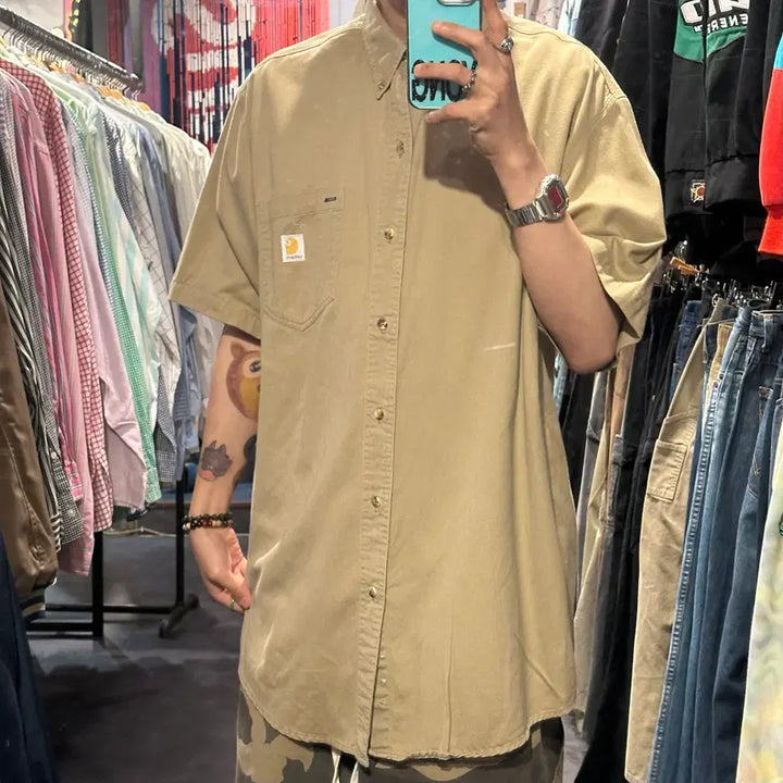 [BUNJANG] Carhartt Short Sleeve Shirt Beige / [IM] Carhartt 칼하트 반팔 셔츠 베이지