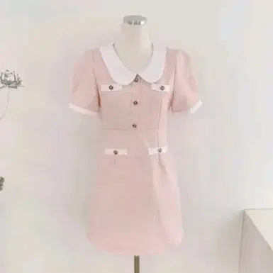 [BUNJANG] Short Sleeve Tweed Dress Pink / 카라 반팔 트위드 원피스 핑크 새거