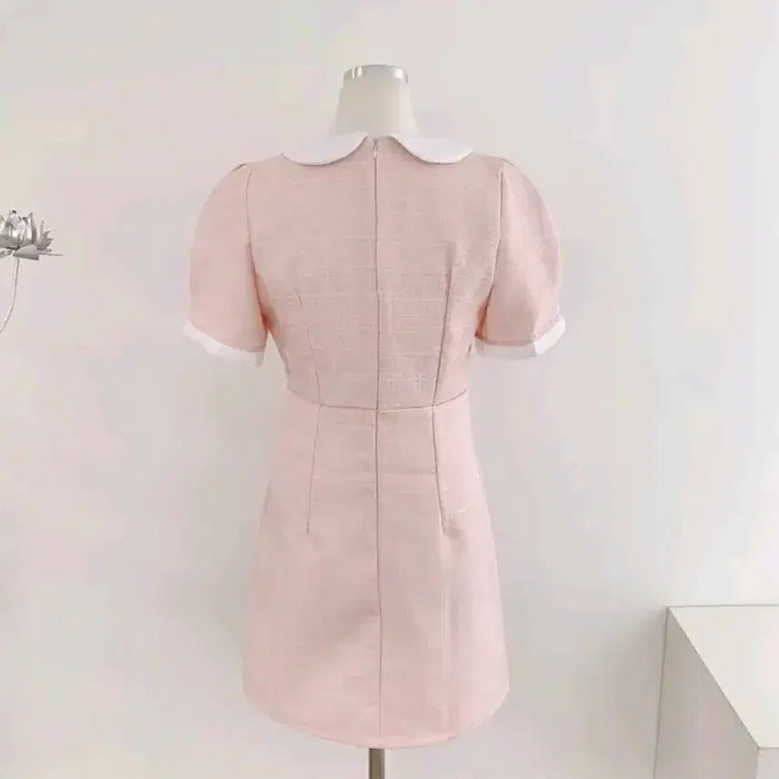 [BUNJANG] Short Sleeve Tweed Dress Pink / 카라 반팔 트위드 원피스 핑크 새거