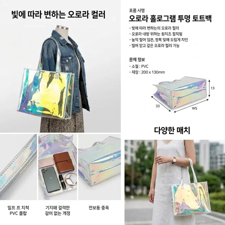 [BUNJANG] Hologram Transparent Summer Shopper Bag / 홀로그램 투명 여름 솔더백
