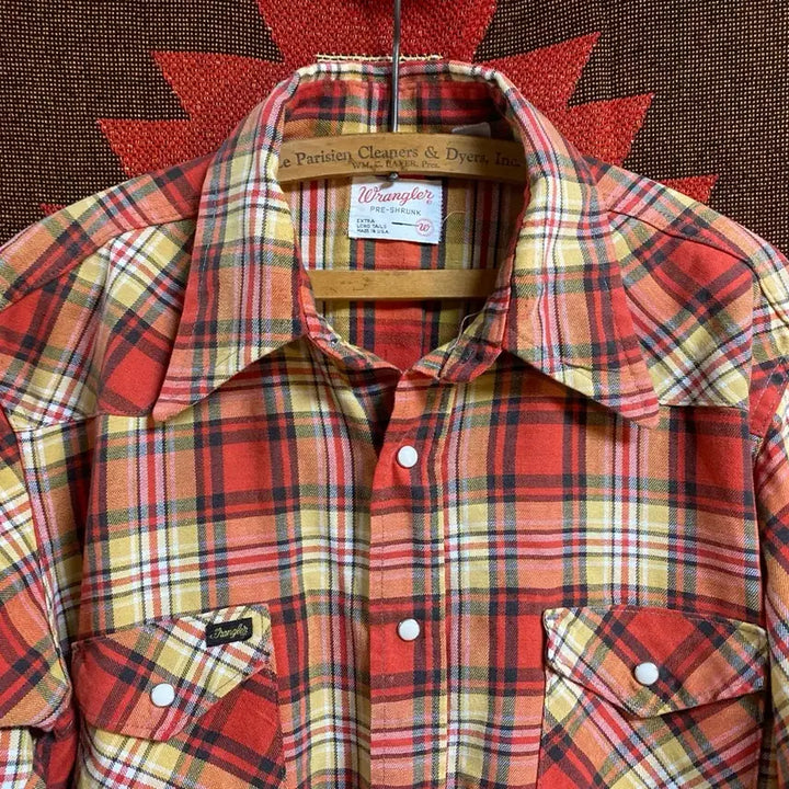 [BUNJANG] Vintage 1970s Wrangler Western Plaid Shirt / 빈티지 70s 랭글러 체크셔츠 웨스턴셔츠