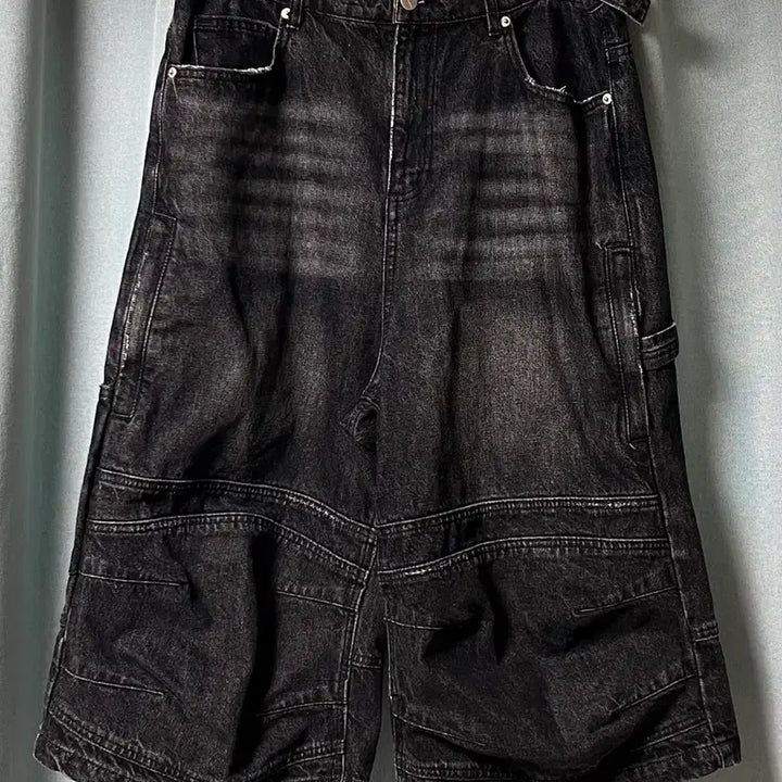 [BUNJANG] Lowering Lad Carpenter Bermuda Denim Pants Black L / [L] 로어링라드 카펜터 버뮤다 데님 팬츠 블랙