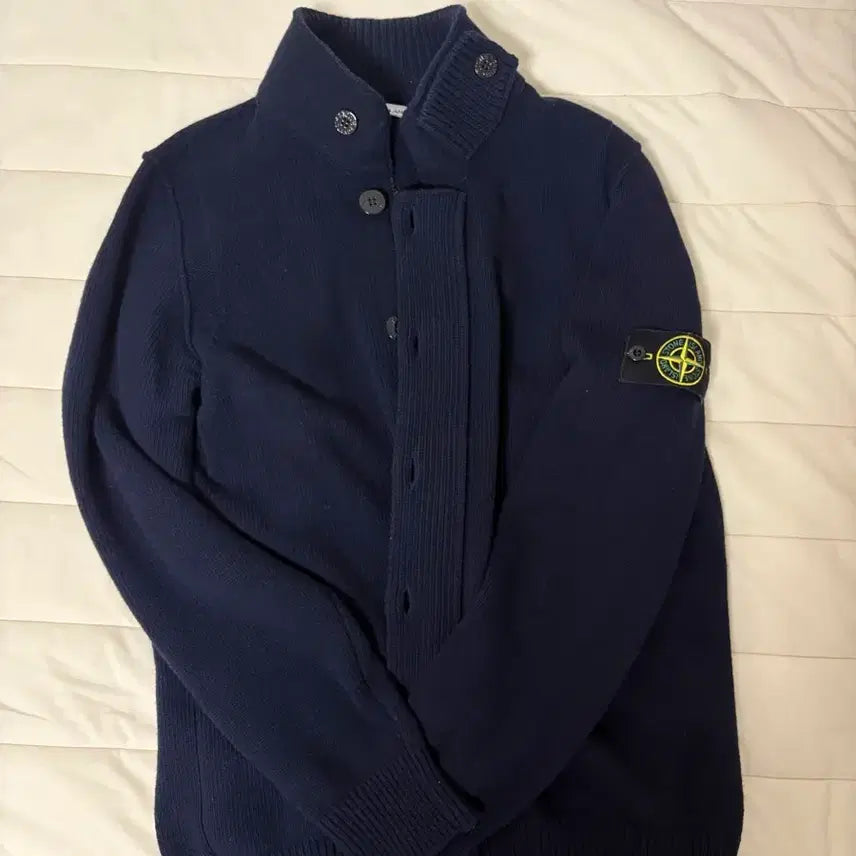 [BUNJANG] Stone Island Lambswool Knit Zip-Up Cardigan Navy / 스톤아일랜드 니트집업 가디건