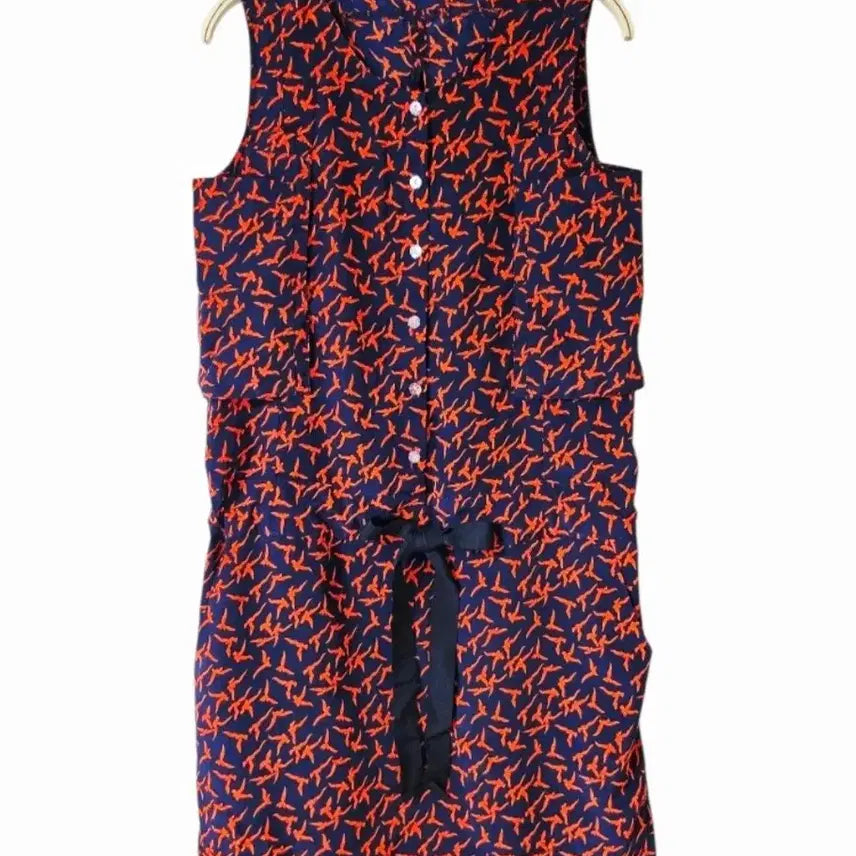 [BUNJANG] 100% Silk Bird Print Sleeveless Midi Dress Size 55 / 실크 100% 버드 프린트 슬리브리스 미디 원피스 55