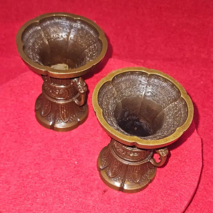 [BUNJANG] Vintage Solid Brass Vase Pair (Peony &amp; Bird Motif) - 2.4kg / [묵직한 통황동] 빈티지 신주 양이 화병 한 쌍 (총 2.4kg)