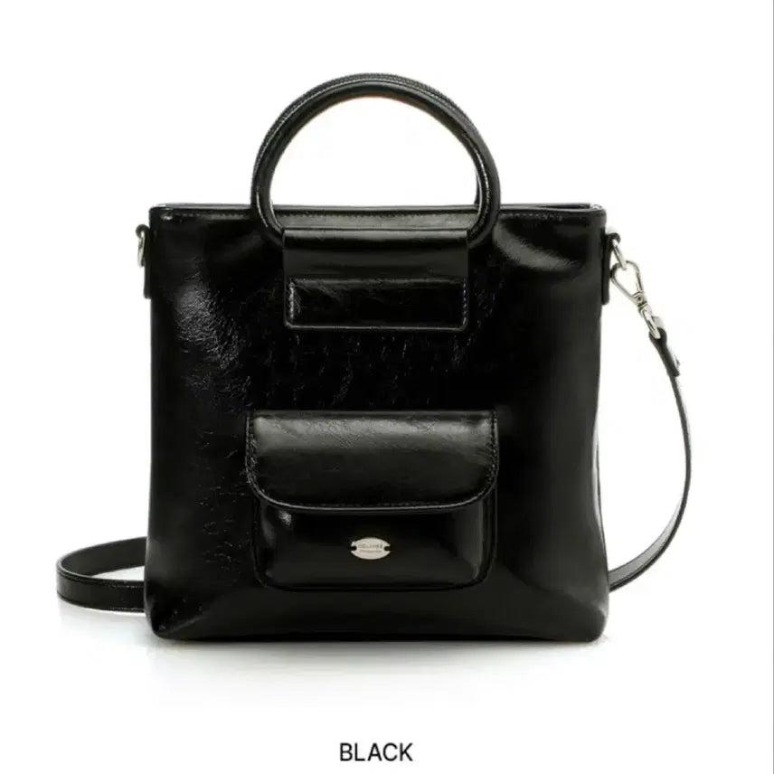 [BUNJANG] Black Leather Tote Bag Convertible Crossbody Bag / 블랙가죽토트백겸크로스백