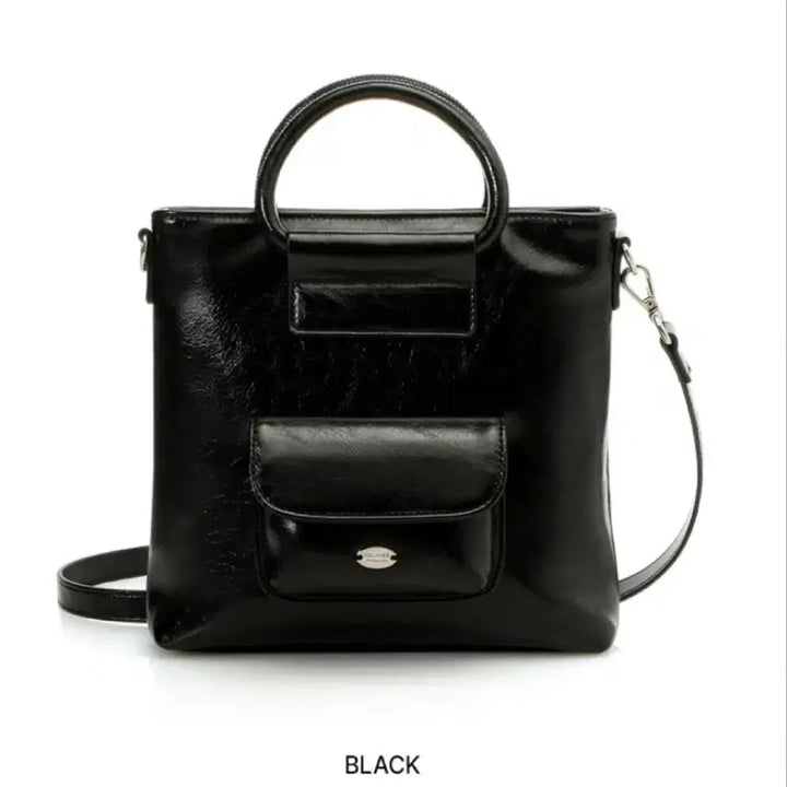 [BUNJANG] Black Leather Tote Bag Convertible Crossbody Bag / 블랙가죽토트백겸크로스백