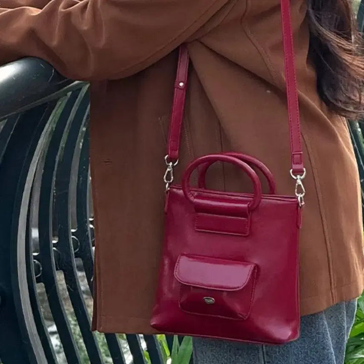 [BUNJANG] Black Leather Tote Bag Convertible Crossbody Bag / 블랙가죽토트백겸크로스백