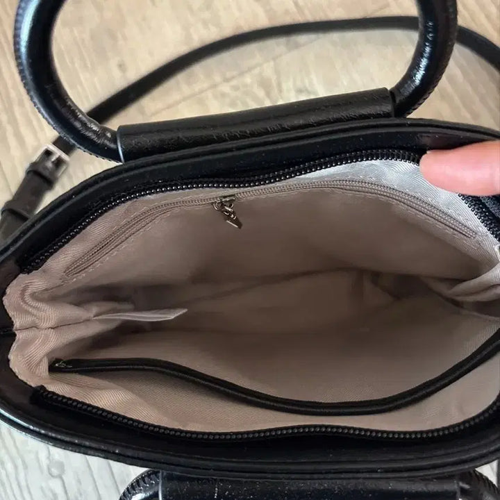 [BUNJANG] Black Leather Tote Bag Convertible Crossbody Bag / 블랙가죽토트백겸크로스백