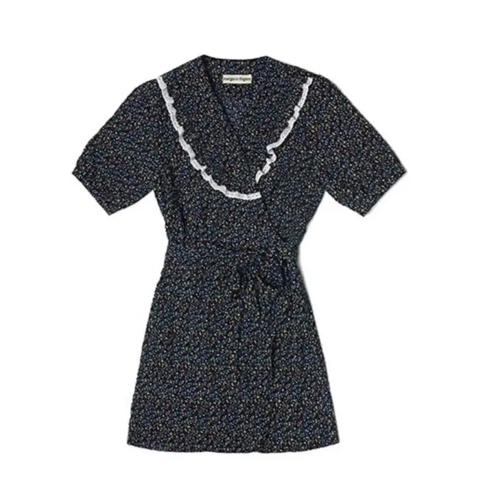 [BUNJANG] Margarin Fingers Floral Wrap Dress - Navy / (마가린핑거스) 플라워 랩 원피스 - 네이비
