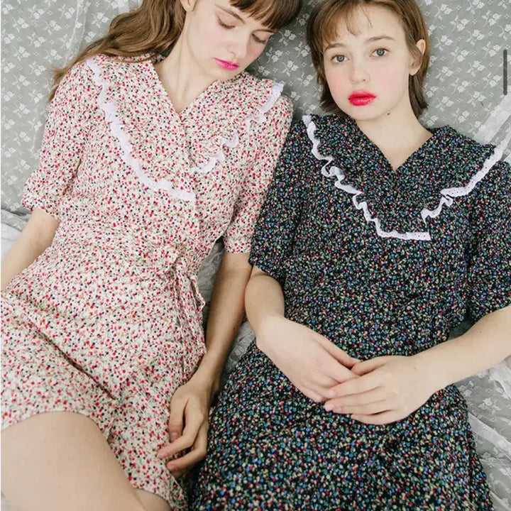 [BUNJANG] Margarin Fingers Floral Wrap Dress - Navy / (마가린핑거스) 플라워 랩 원피스 - 네이비