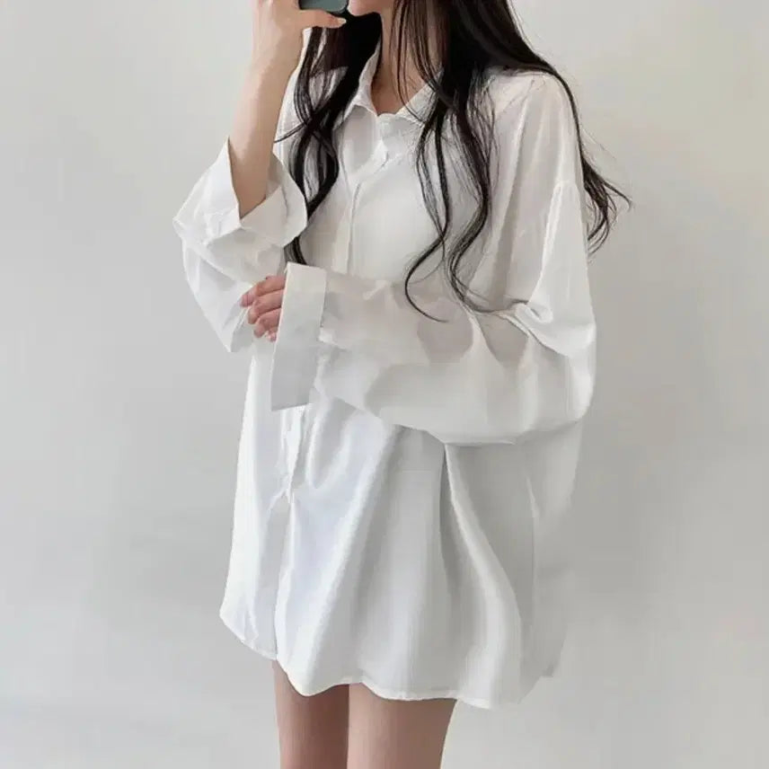 [BUNJANG] Lunarf L Size Oversized Shirt White / 루너프 오버핏 셔츠