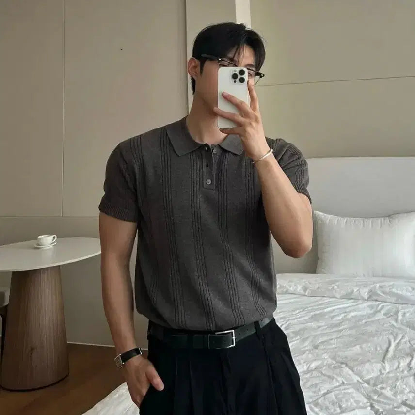 [BUNJANG] Soft Cool Muscle Fit Collar Short Sleeve Knit / [새상품]소프트 쿨 머슬핏 카라 반팔니트