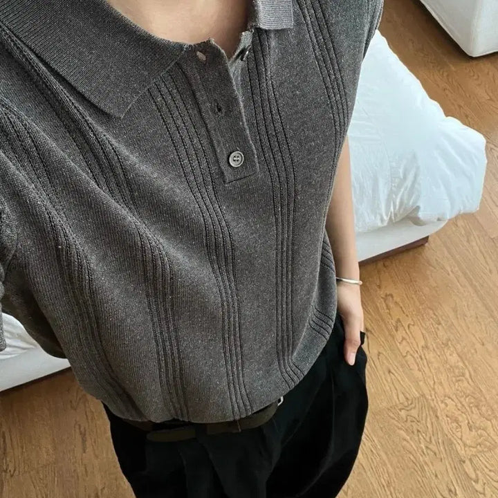 [BUNJANG] Soft Cool Muscle Fit Collar Short Sleeve Knit / [새상품]소프트 쿨 머슬핏 카라 반팔니트