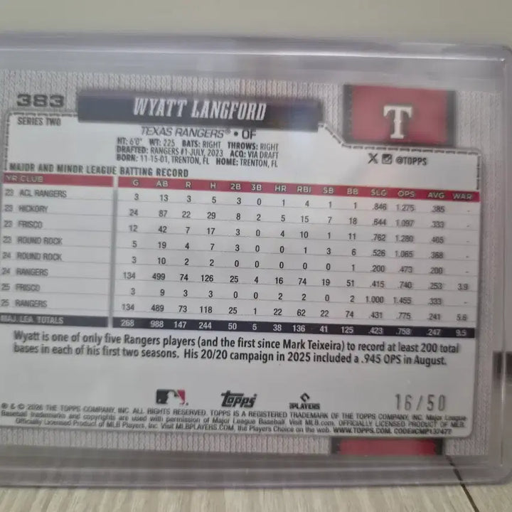 [BUNJANG] Topps Series 2 Wyatt Langford 50-Limited Card / Topps 시리즈2 텍사스  와이어트 랭포드 50한정 카드