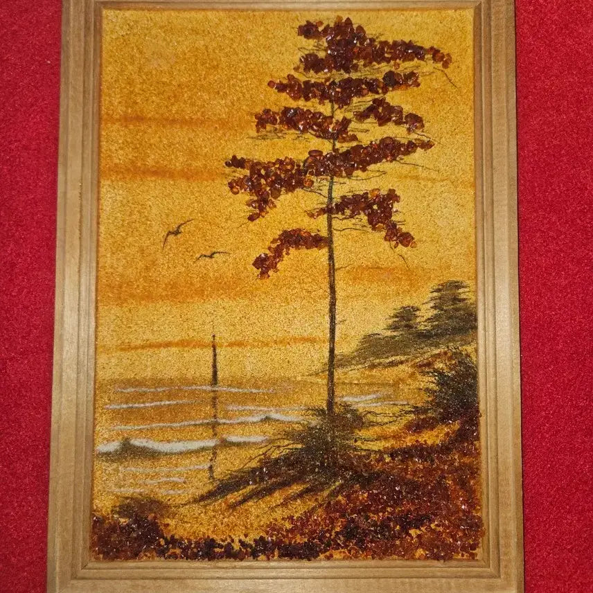 [BUNJANG] European Natural Amber Mosaic Landscape Frame (24x33cm) / 유럽산 천연 호박(Amber) 보석 입체 모자이크화 (24x33cm)