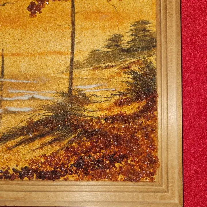 [BUNJANG] European Natural Amber Mosaic Landscape Frame (24x33cm) / 유럽산 천연 호박(Amber) 보석 입체 모자이크화 (24x33cm)