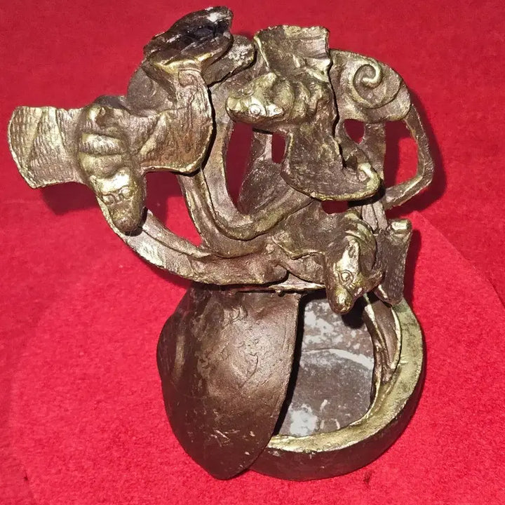 [BUNJANG] Vintage Solid Brass Backflow Incense Burner with Bat and Cloud Motifs / 연대 상급/통황동.20~30년 된 내리향 향로. 박쥐문.서