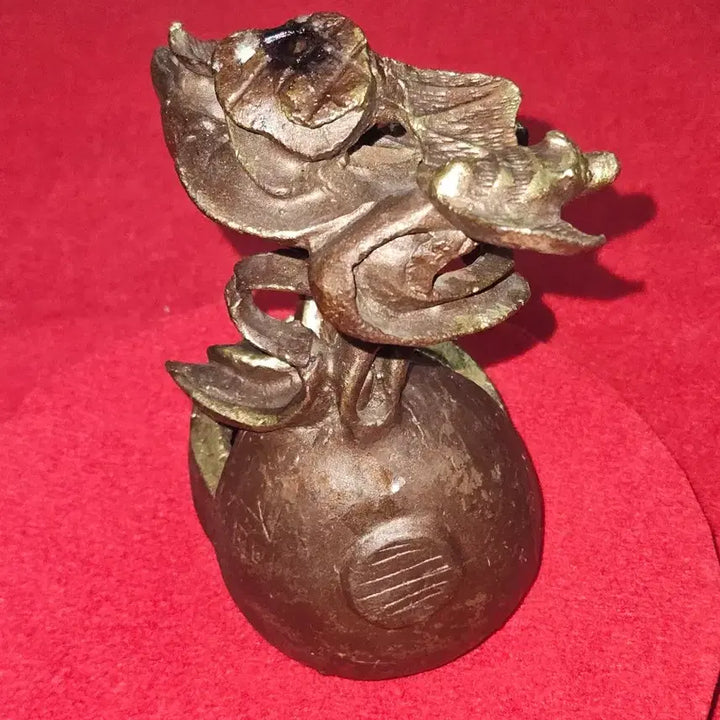 [BUNJANG] Vintage Solid Brass Backflow Incense Burner with Bat and Cloud Motifs / 연대 상급/통황동.20~30년 된 내리향 향로. 박쥐문.서