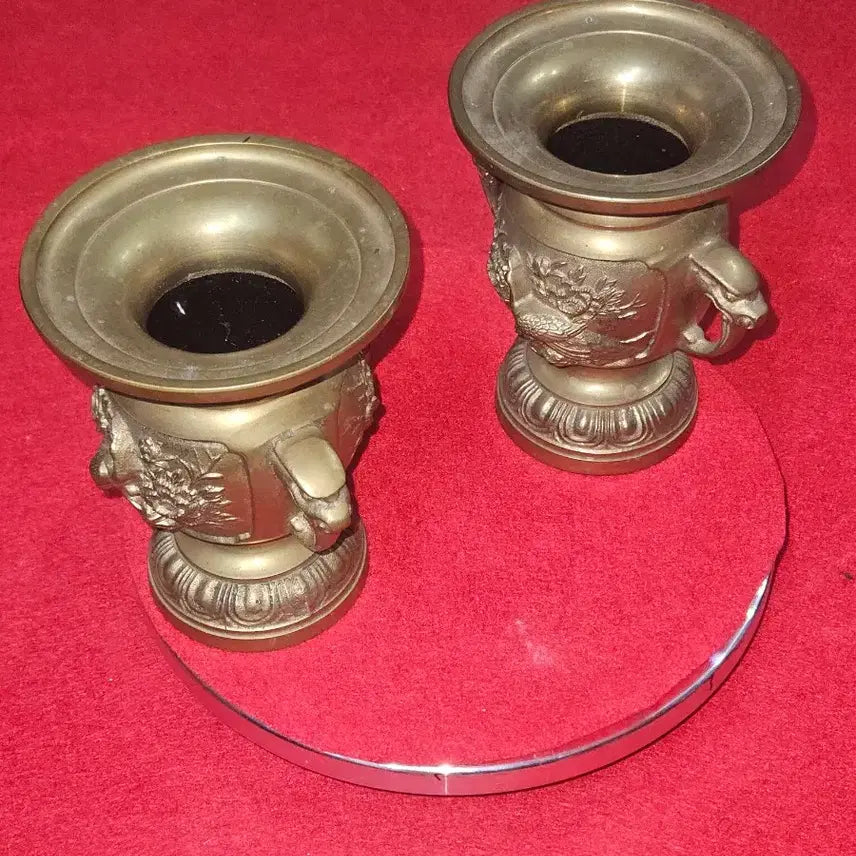 [BUNJANG] Vintage Brass Peony and Bird Vase Pair / [묵직한 통황동] 빈티지 신주 양이 화병 한 쌍 (총 2.4kg)