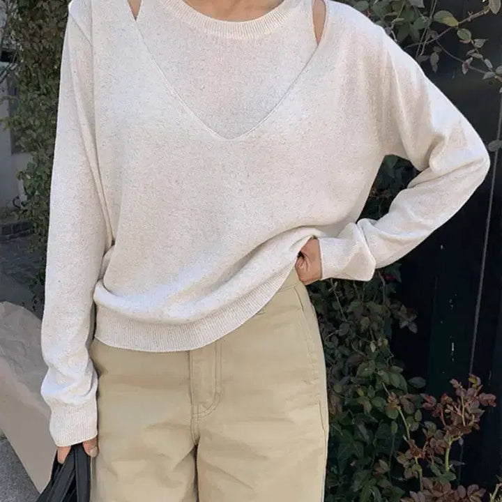 [BUNJANG] Gemma World Linen Layered Slit Knit Linen Beige / 젬마월드 린넨 레이어드 트임니트 린넨베이지