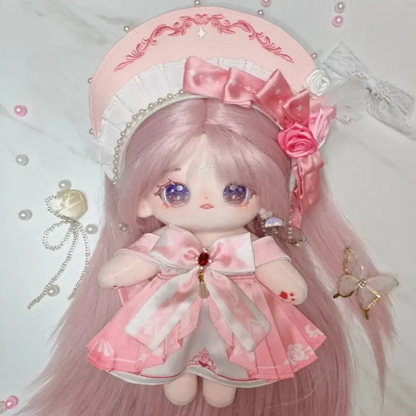 [BUNJANG] 20cm Doll Clothes Set White &amp; Pink / 20cm 20깅 인형옷 야운무(꽃망울) 화이트핑크
