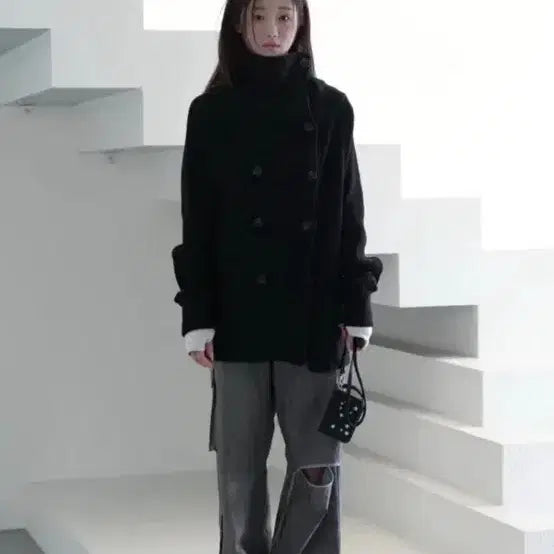 [BUNJANG] Innyang In Harmony Double Button Cardigan Black / 인앤양인하모니 더블 버튼 가디건 블랙
