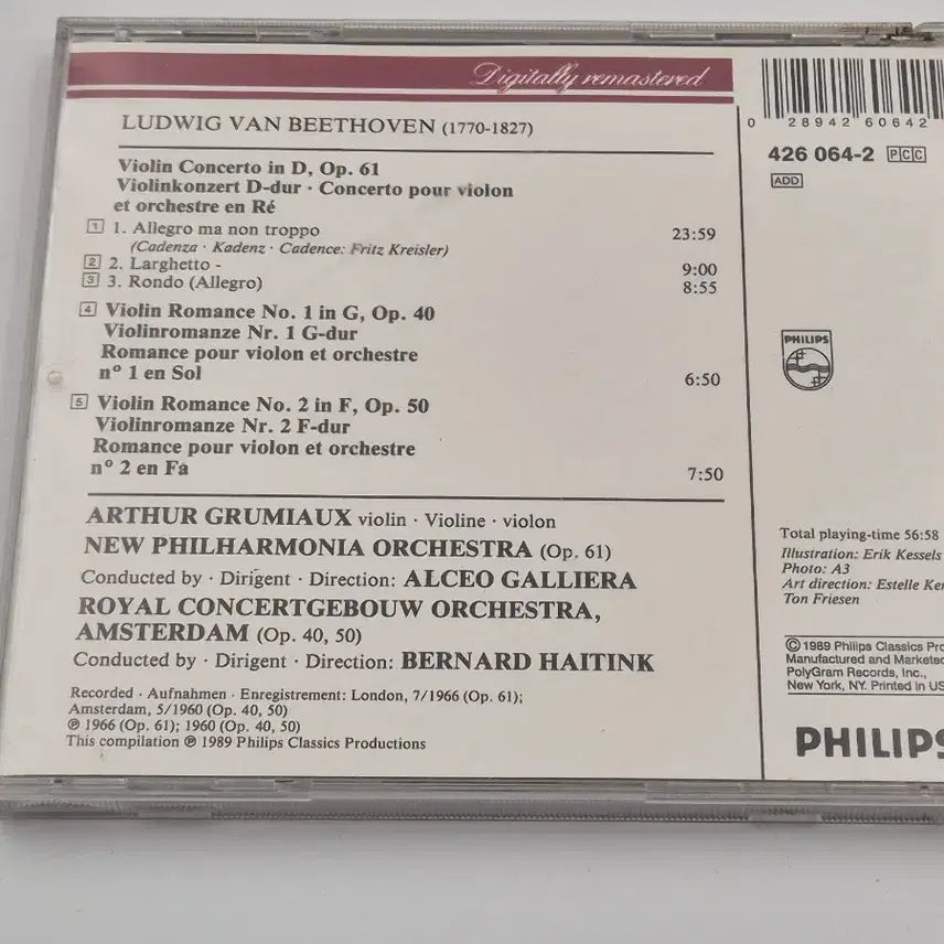 [BUNJANG] Beethoven Violin Concerto Op.61 Arthur Grumiaux Philips Concert Classics CD / 베토벤 바이올린 협주곡 아르투르 그뤼미오 필립스 수입 클래식 CD