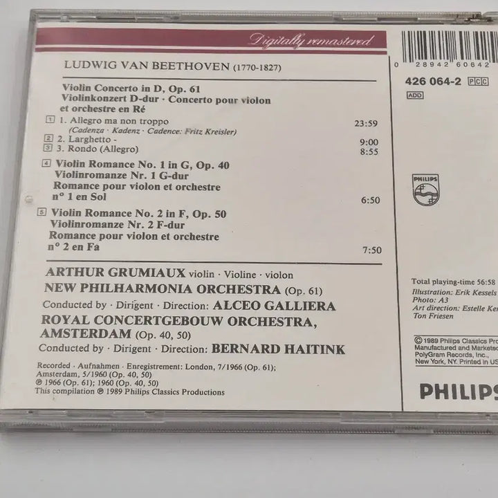 [BUNJANG] Beethoven Violin Concerto Op.61 Arthur Grumiaux Philips Concert Classics CD / 베토벤 바이올린 협주곡 아르투르 그뤼미오 필립스 수입 클래식 CD