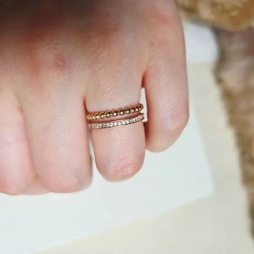 [BUNJANG] 18K Pink Gold Cubic Zirconia Double Band Ring Size 15 / 18k 핑크골드 두줄반지  15호 3.17g