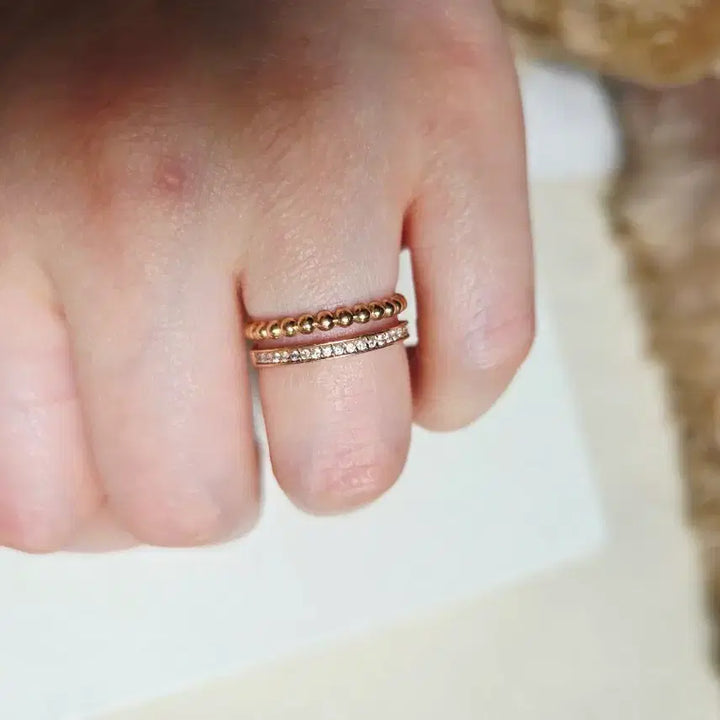 [BUNJANG] 18K Pink Gold Cubic Zirconia Double Band Ring Size 15 / 18k 핑크골드 두줄반지  15호 3.17g
